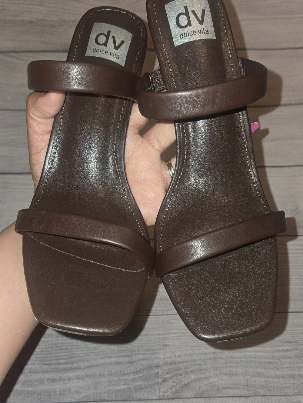 DV Dolce Vita Yorke Square-Toe High-Heel Dress Sandals Chocolate Brown Size 9.5